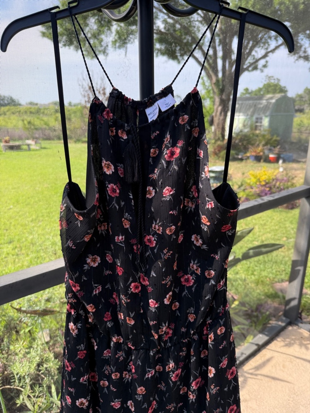 Melrose and Market Black Maxi Dress with Pink Floral Accents